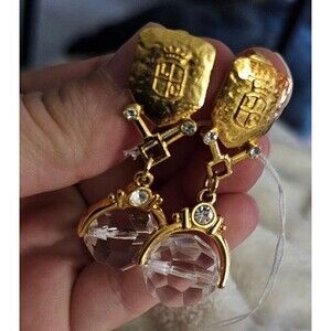 Liz Claiborne Clip On Earrings Crystal Dangles Signed